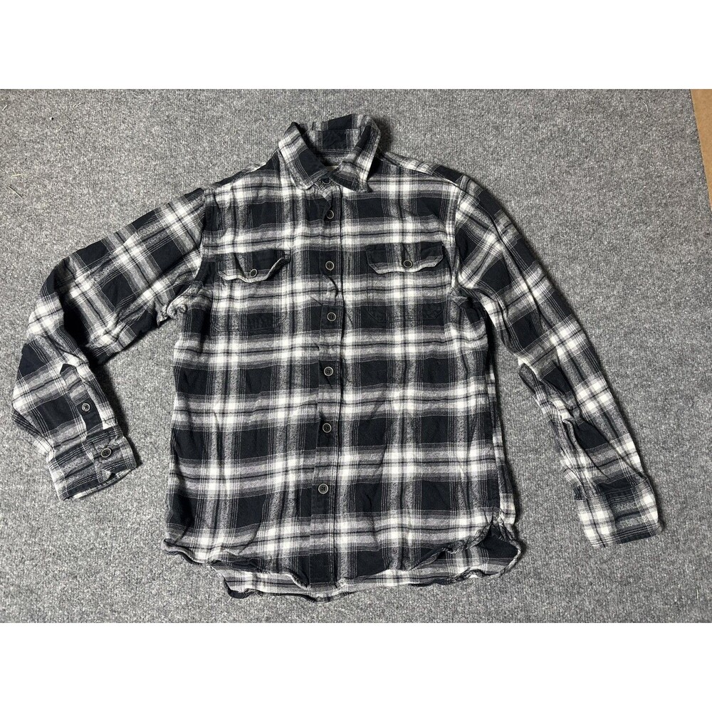 JACHS Shirt Mens M Black Plaid Long Sleeve Flannel Button-Up Casual Cotton